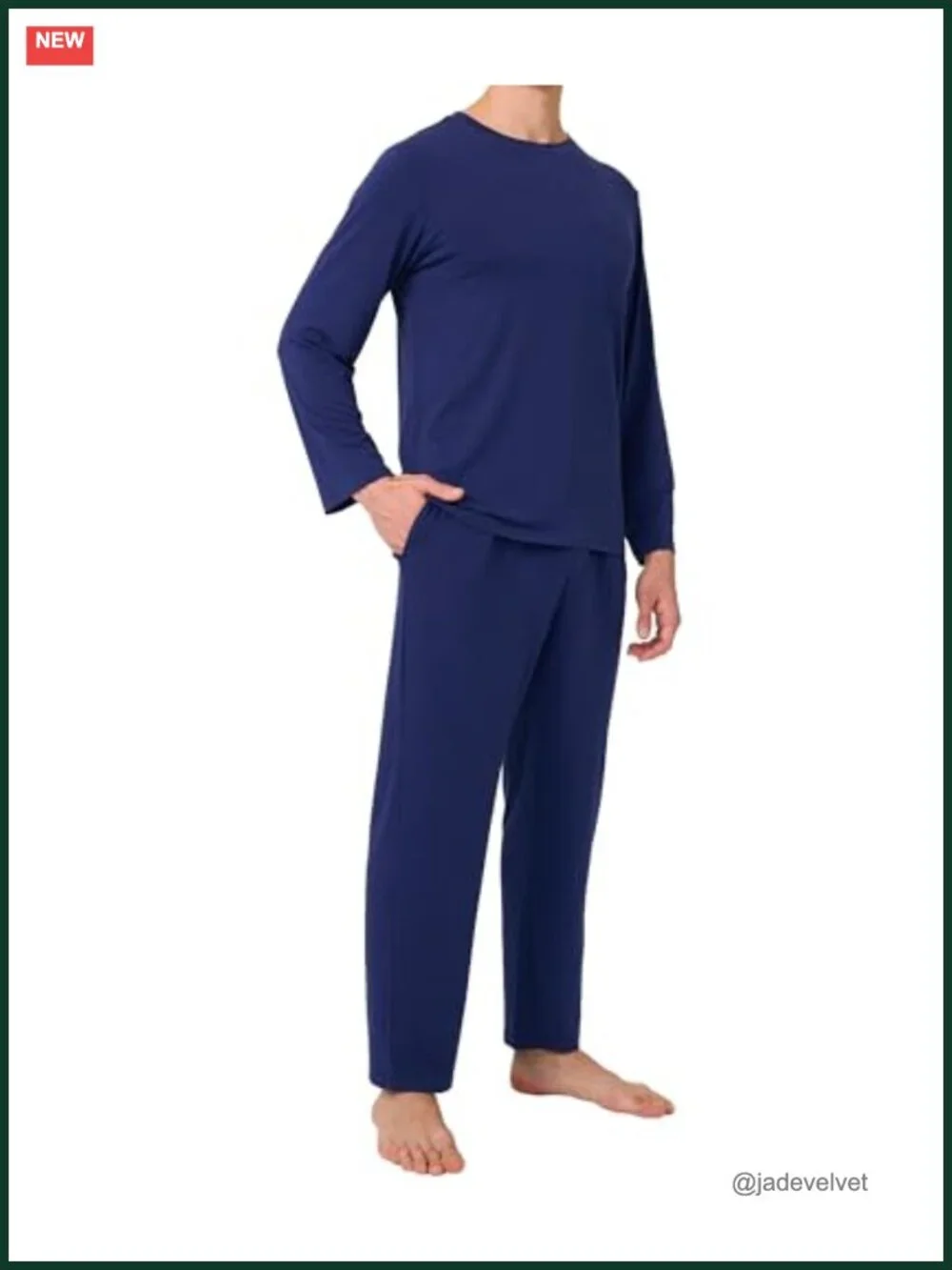 Bamboo Viscose Mens Pajama Set Long Sleeve Full Length with Pockets